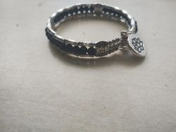 TIBETAN SILVER LOTUS BANGLE WOMEN GYPSY VINTAGE BOHEMIAN BRACELET - LAVA BEADS- - JOBLOT OF 11