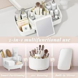 8X COOSEYA 360° ROTATING MAKEUP ORGANISER WITH MIRROR – LARGE WHITE COSMETIC STORAGE FOR WOMEN