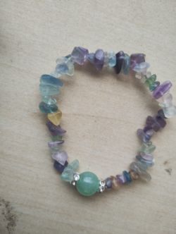 FLUORITE - GEMSTONE CRYSTAL CHIP BRACELETS WITH SPACERS AND BALL - - JOBLOT OF 35