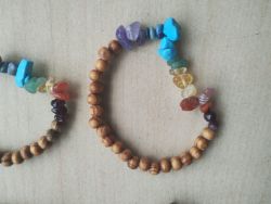 CHAKRA WOODEN GEMSTONE CRYSTAL CHIP BRACELETS - NEW IN ORIGINAL PACKAGING- JOBLOT OF 16