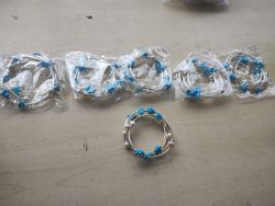 BLUE HOWLITE + PEARL GEMSTONE CRYSTAL WRAP AROUND BANGLES SS - ORIGINAL PACKAGING - JOBLOT OF 6