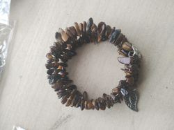 TIGERS EYE - WRAP AROUND LAYERS BANGLES - GEMSTONE CHRYSTAL CHIP -LEAF ACCENTS- JOBLOT OF 8