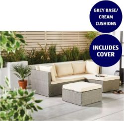 1 X NEW & BOXED LUXURY GREY & CREAM CORNER SOFA SET. SOAK IN THE SUN AND FEEL THAT
