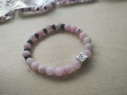CHERRY BLOSSOM + OM WITH WOOD - BEADED GEMSTONE CRYSTAL BRACELET - - JOBLOT OF 11
