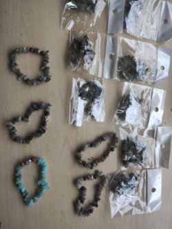 LABRADORITE+ AMAZONITE BUDDHA WOOD/ CHIP - BRACELETS - NEW IN ORIGINAL PACKAGING - JOBLOT OF 13