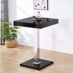 TOPAZ SQUARE GLASS TOP HIGH GLOSS BAR TABLE BLACK NEW CUSTOMER RETURN