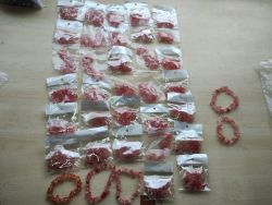 CHERRY QUARTZ CHRYSTAL CHIP BRACELETS - NEW IN ORIGINAL PACKAGING - JOBLOT OF 37