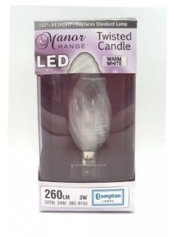 200 X LED TWISTED CANDLE BULB 3W SBC-B15D W.WHITE SATIN (20)