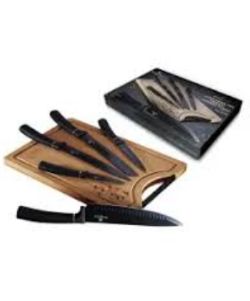 35 X NEW 6 PC KNIFE SET + BAMBOO CUTTING BOARD, AQUAMARINE