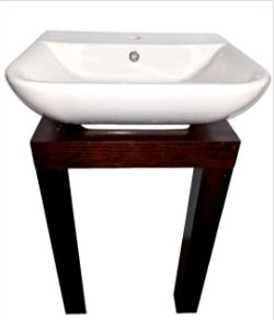 JOBLOT 5X BATHROOM SINK STAND TWO WOODEN LEGS WITH GLASS SHELF WENGE