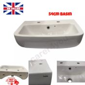 SENNER 54CM BASIN 2 TAP HOLE BY LECICO WASHBASIN BATHROOM SINK WHITE SEN54BA2 NEW X 2