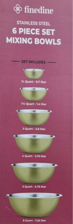 STAINLESS STEEL MIXING BOWLS SET - 6 LIGHTWEIGHT, FOOD GRADE BOWLS (¾-8 QT)
