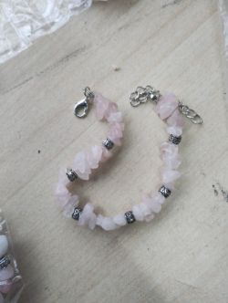 ROSE QUARTZ- CRYSTAL CHIP SS 6 BEAD BRACELET JOB LOT OF 8 - BRAND NEW