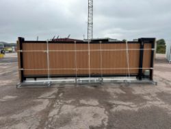 UNUSED 20FT ELECTRIC CANTILEVER GATE, TEAK COMPOSITE FINISH, ELECTRIC MOTOR & REMOTES