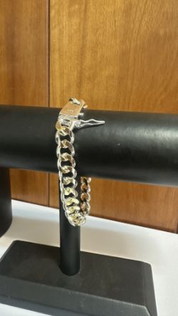 925 TWO TONE SILVER & GOLD CURB BRACELET L-8