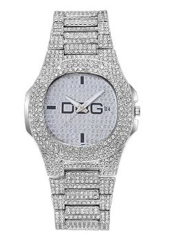 MAN'S WATCH LUXURY FULL STAR DIAMONDS CALENDAR QUARTZ WATCHES FASHION STAINLESS STEEL