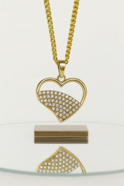 18CT YELLOW GOLD CUBIC ZIRCONIA HEART PENDANT INSURANCE VALUE CERTIFICATED £1190