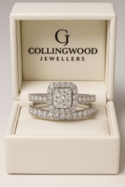 1.25 CT SET ASSCHER CUT & ROUND DIAMOND ENGAGEMENT RING WEDDING BAND+VALUATION CERTIFICATE £5850