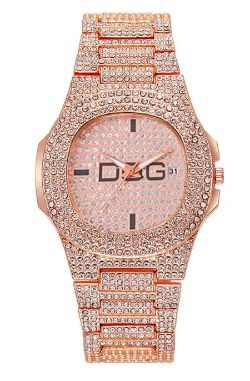 WATCH LUXURY FULL STAR DIAMONDS CALENDAR QUARTZ WATCHES FASHION ROSE GOLD STAINLESS STEEL