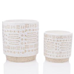 203 X SET OF 2 WHITE TEXTURED PLANTERS 17CM & 12CM