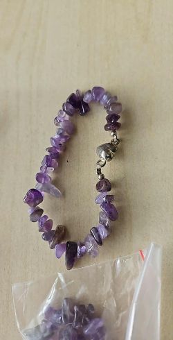 AMETHYST CRYSTAL CHIP SILVER BALL AND HEART BRACELET JOB LOT OF 11 - BRAND NEW