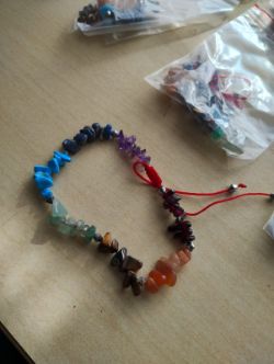 CHAKRA CRYSTAL CHIP ADJUSTABLE RED COTTON BRACELET JOB LOT OF 37