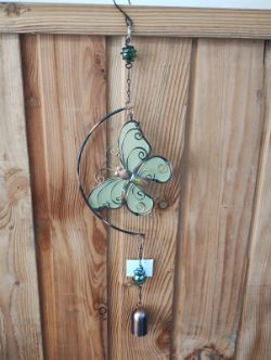 JOBLOT OF 11 LARGE METAL & GLASS GREEN BUTTERFLY WIND CHIMES – BRAND NEW IN ORIGINAL PACKAGING