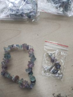 FLUORITE CRYSTAL CHIP BRACELET AND EARRING SET JOBLOT OF 23- BRAND NEW