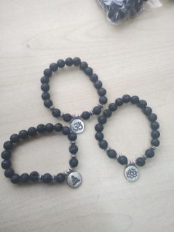 LAVA BEADED TRIO BRACELET SET ,BUDDHA,LOTUS ETC JOBLOT OF 9 SETS - BRAND NEW