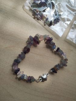 FLUORITE GEMSTONE CHRYSTAL BRACELET- SS HEART- BRAND NEW IN ORIGINAL PACKAGING - JOBLOT OF 28