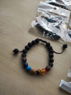 CHAKRA BEADED LAVA CRYSTAL ADJUSTABLE COTTON BRACELET - JOBLOT OF 15 BRAND NEW