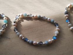 MOONSTONE AND AMEZONITE CRYSTAL BEADED ANKLETS - JOBLOT OF 13 - BRAND NEW