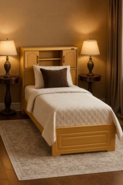 SINGLE WOODEN BED WITH STORAGE HEADBOARD