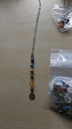 CHAKRA CRYSTAL BEAD WITH OM PENDANT S/S HANGING NECKLACES JOBLOT OF X 19- BRAND NEW