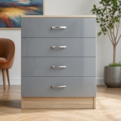 4 DRAWER CHEST - HIGH GLOSS GREY ON SONOMA OAK FRAME