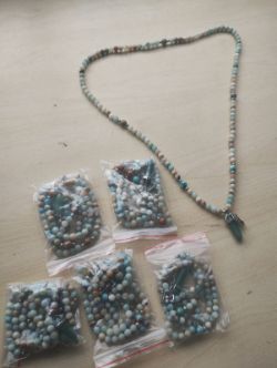 AMAZONITE BEADED MANDALA CRYSTAL NECKLACE WITH ADVENTURINE PENDANT JOBLOT OF 6 - BRAND NEW