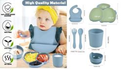 HOSEAY BLUE BABY LED WEANING SET - 6 PIECE SILICONE FEEDING SET FOR TODDLERS