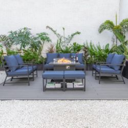 9 SEATER OUTDOOR SOFA SET AND FIRE TABLE - 