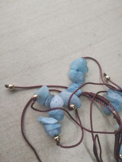 AQUAMARINE CRYSTAL CHIP BROWN COTTON ADJUSTABLE BRACELET JOB LOT OF 35- BRAND NEW