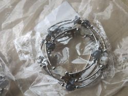 MOONSTONE + MIXED GEMSTONE CRYSTAL WRAP AROUND BANGLES SS - ORIGINAL PACKAGING - JOBLOT OF 5