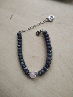 SILVER LABRADORITE + ROSE QUARTZ GEMSTONE CHRYSTAL BRACELET- SS - MADE WITH LOVE - JOBLOT OF 9