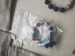 RHODONITE & LAVA BEAD BRACELET WITH TREE OF LIFE CHARM- GEMSTONE CHRYSTAL - JOBLOT OF 15