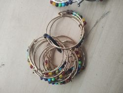 RAINBOW CRYSTAL GEMSTONE STAINLESS STEEL BANGLES - NEW - GOLD TONE AND SILVER - JOBLOT OF 16