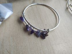 STAINLESS STEEL ADJUSTABLE AVENTURINE + AMETHYST BANGLES - NEW IN ORIGINAL PACKAGING - JOBLOT OF 14
