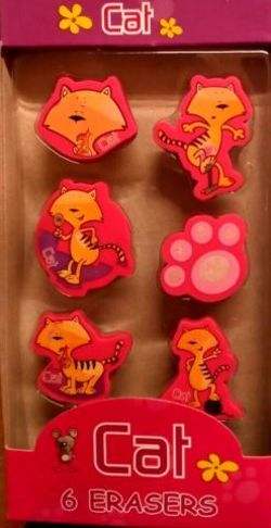 45 PACKS OF CAT ERASERS – 6 PER PACK – FUN SHAPED NOVELTY PENCIL RUBBERS – KIDS PARTY FAVOURS