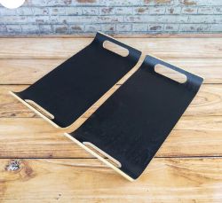 270× BLACK / WOOD AFFECT BACK SERVING TRAY GRIP SERVE FOOD DINNER DRIN