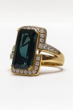 TOURMALINE & DIAMOND 9CT YELLOW GOLD RING. RING SIZE N INSURANCE VALUE CERTIFICATED £1990