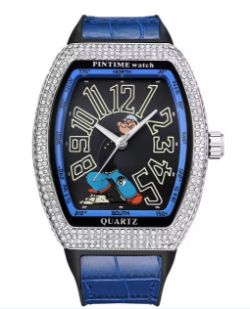 FASHION MEN MOISSANITE DIAMOND WATCH QUARTZ ANALOG WATERPROOF WRISTWATCH LEATHER BAND