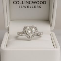 1.50 HEART SHAPED DIAMOND 0.33 DIAMOND SHOULDER ENGAGEMENT RING 18CT WHITE GOLD VALUE CERT £8795