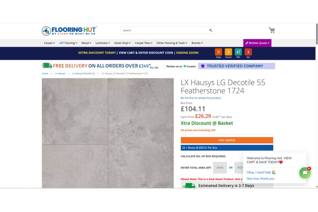 10 X BOXES (39.6M2) LX HAUSYS DECOTILE 55 GLUEDOWN LVT GREY FEATHERSTONE 300 X 600 TILE RRP £1,200 - Image 2 of 2